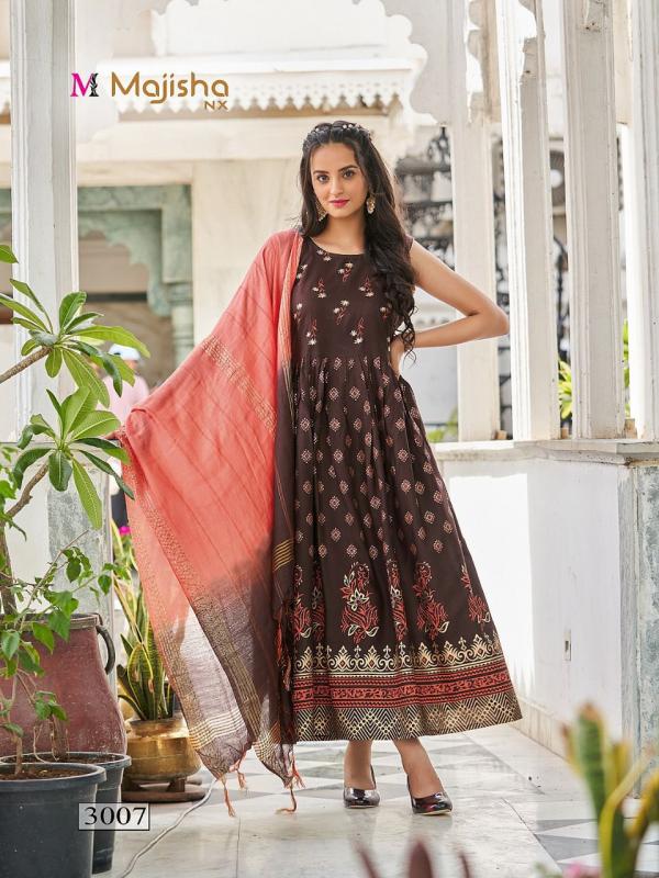 Majisha Nx Pankh 3 Fancy Rayon Anarkali Wear Kurti With Dupatta Collection